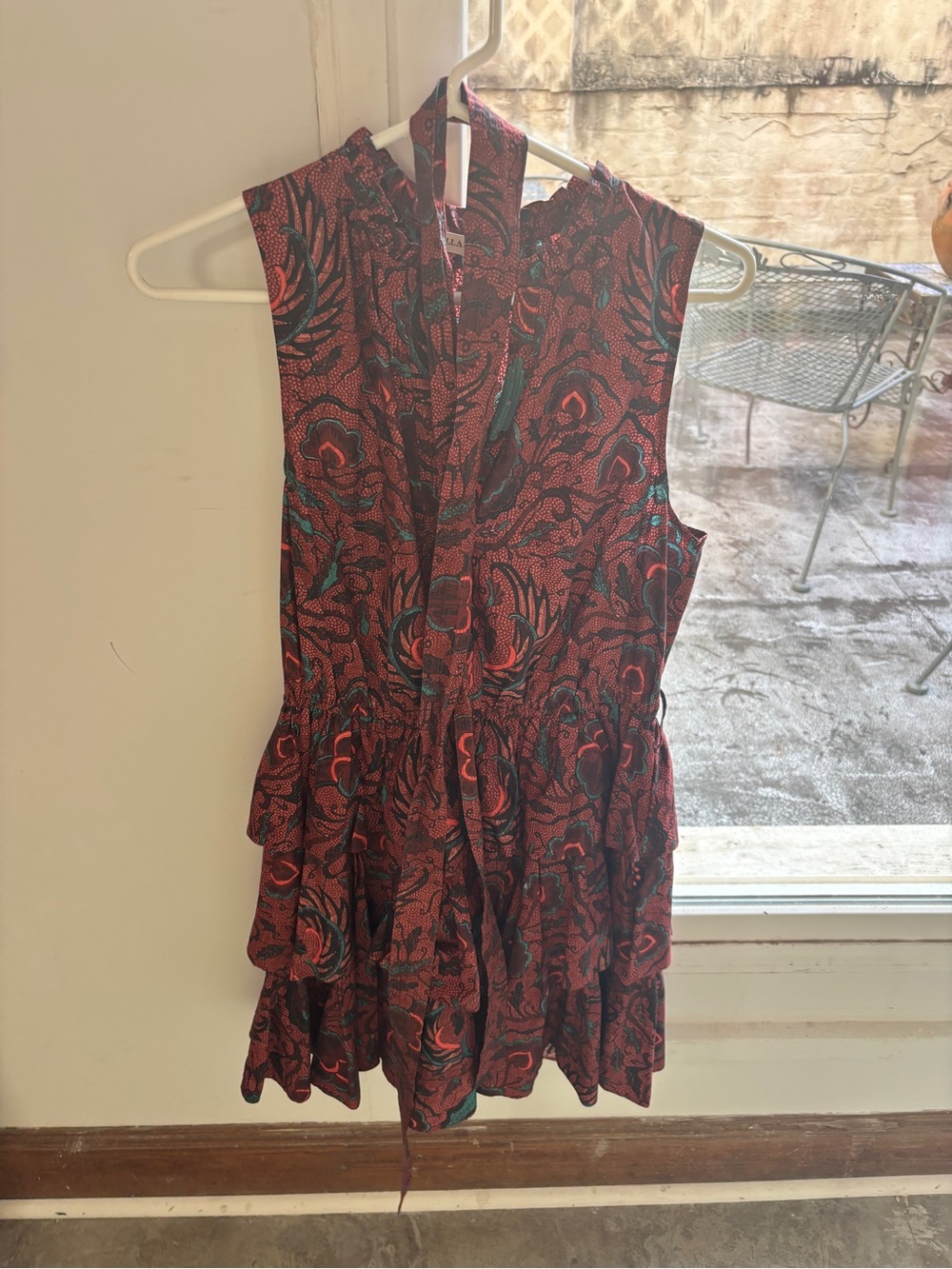 Ulla Johnson Red and Teal Floral Sleeveless Tiered Mini Dress
